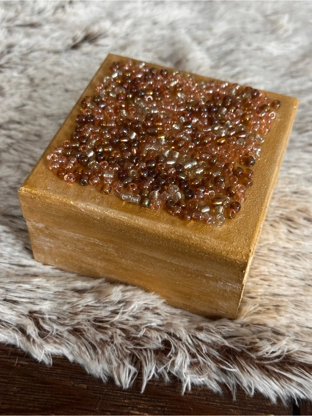 Hand Crafted Gold Beaded Trinket Box with Amber Accents